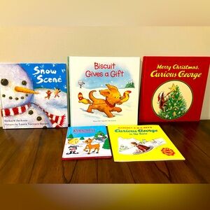 🤍5 Christmas/Winter Children’s Books- Curious George, Biscuit, Rudolph- EUC